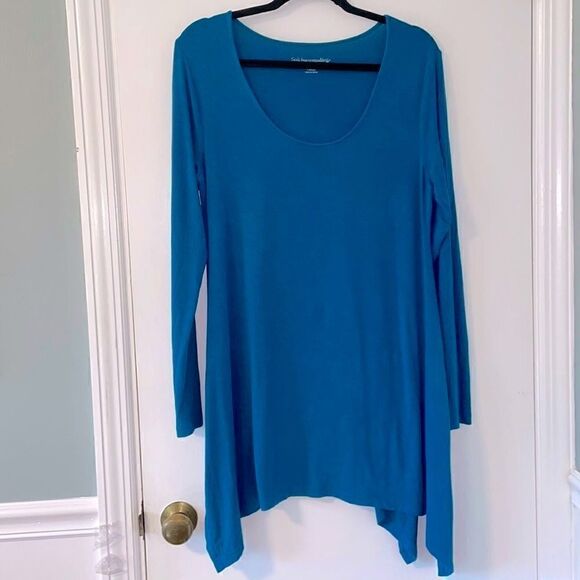 Soft Surroundings scoop neck stretchy shark bite hem tunic in teal blue size M - Picture 1 of 7